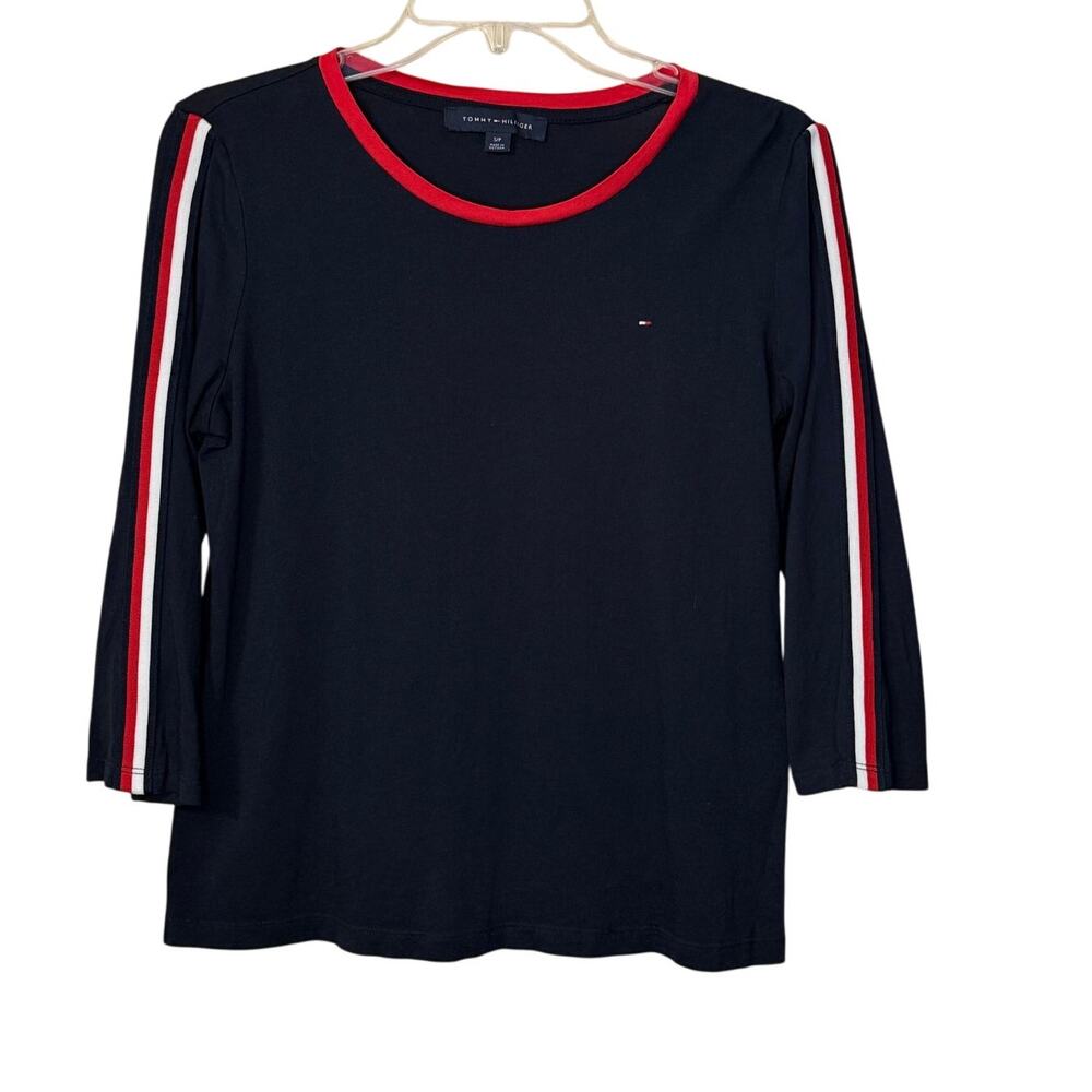 Tommy Hilfiger 3/4 Length Sleeve Navy Ladies Tee  Size Small Ultra Soft